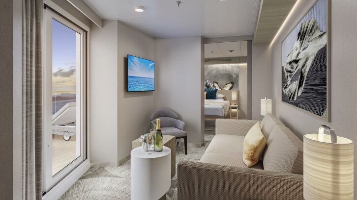 Forward-Facing Suite with Master Bedroom & Large Balcony on Norwegian Prima