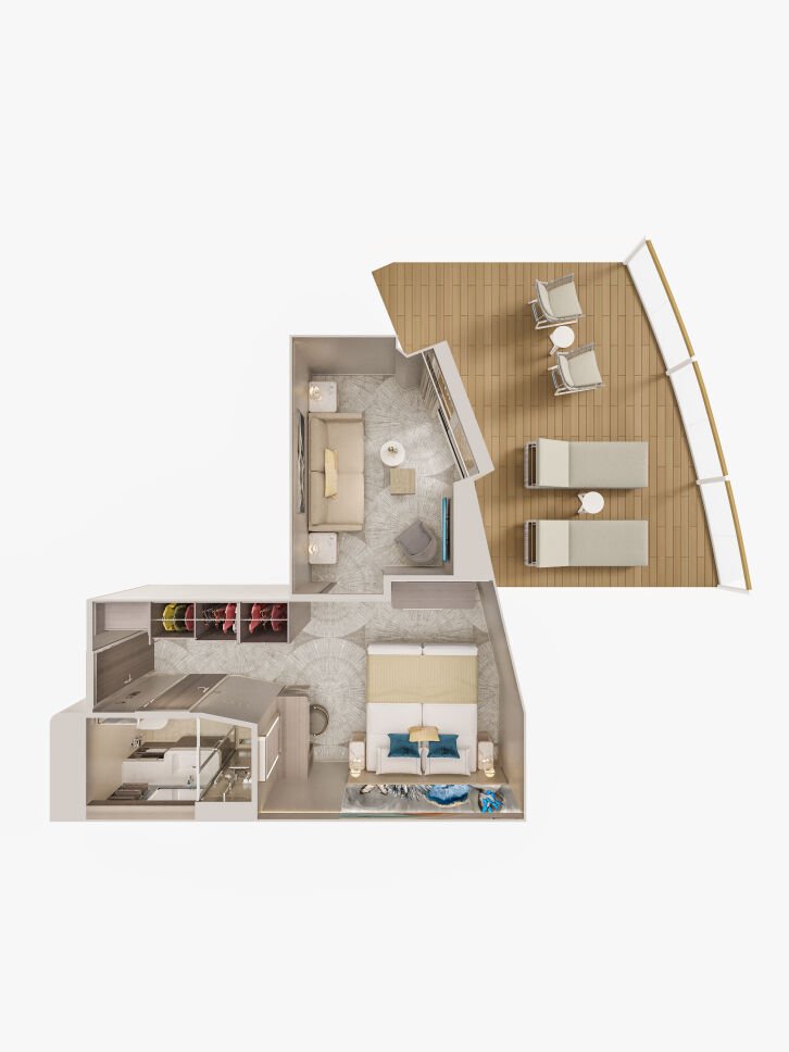 Forward-Facing Suite with Master Bedroom & Large Balcony floor plan on Norwegian Prima
