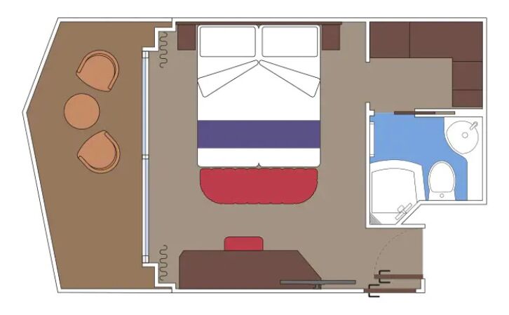 Deluxe Balcony with Promenade View floor plan on MSC World Europa