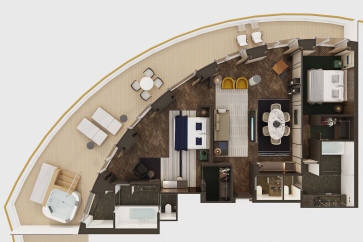 The Haven Deluxe Owner's Suite with Large Balcony floor plan on Norwegian Aqua