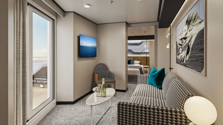 Forward-Facing Suite with Master Bedroom & Large Balcony on Norwegian Aqua