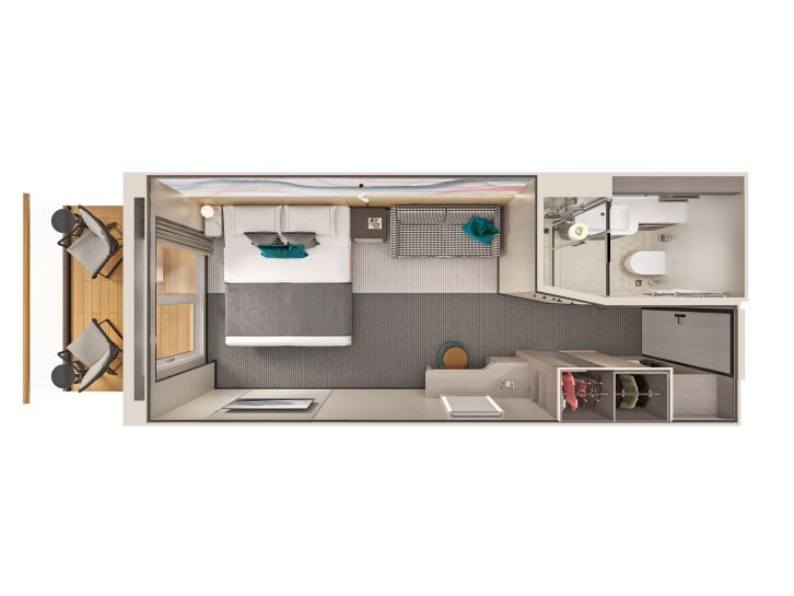 Forward-Facing Club Balcony Suite floor plan on Norwegian Aqua