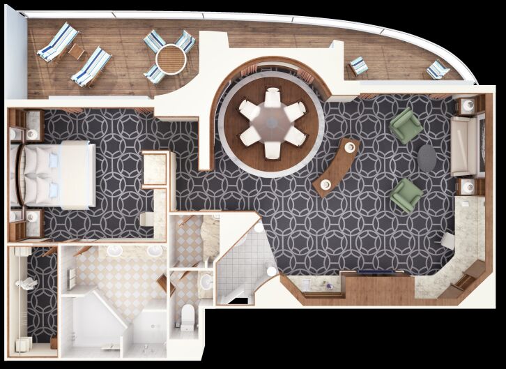 Byron Beach Presidential Suite floor plan on Carnival Adventure