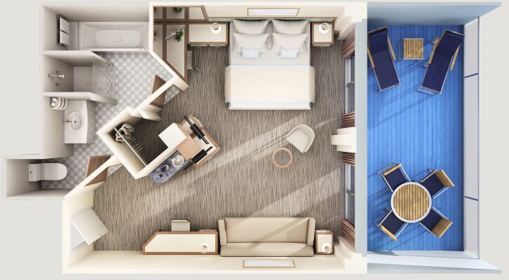 Byron Beach Extended Balcony Suite floor plan on Carnival Adventure