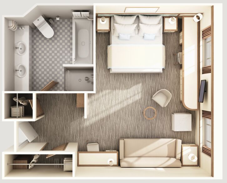 Byron Beach Ocean View Suite floor plan on Carnival Adventure
