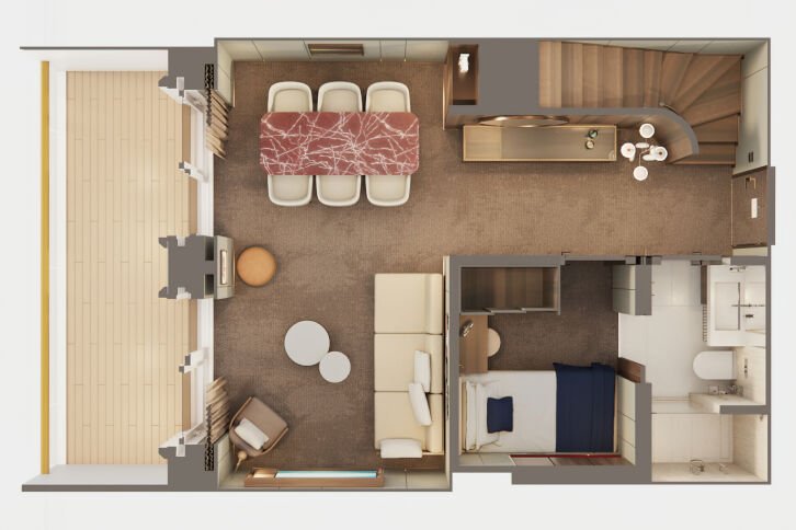 The Haven 3-Bedroom Duplex Suite with Large Balcony floor plan on Norwegian Aura